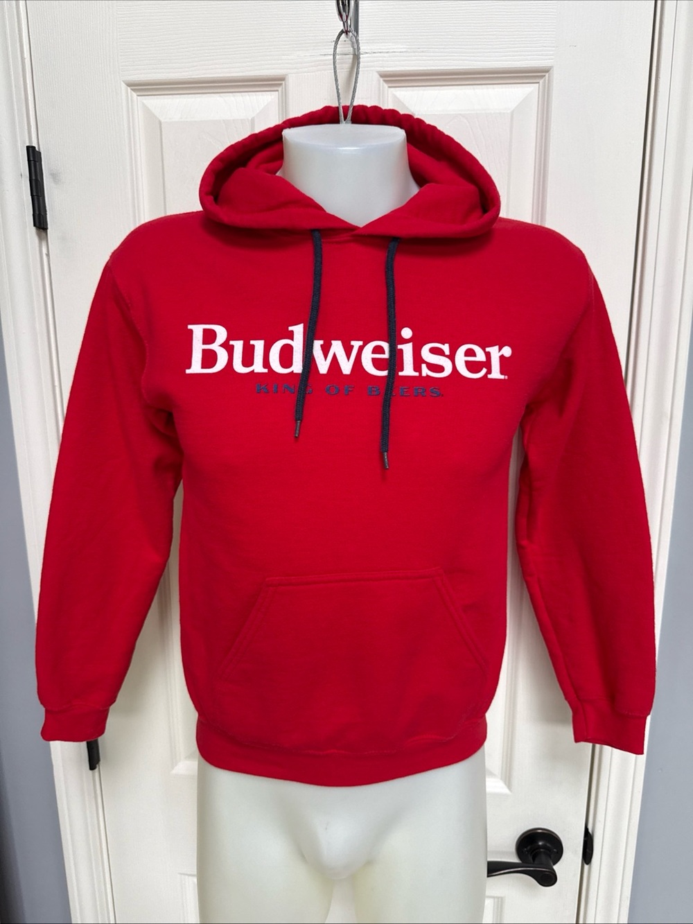 BUDWEISER Brew City Hoodie Hooded Sweatshirt Red King Beer Graphic Sleeve Logo S